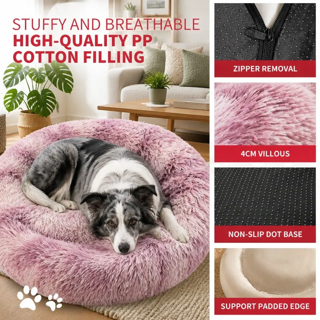 Pet Calming Bed Donut Cushion Large Comfy Mat Puppy Cat Dog Plush Nest Lounger