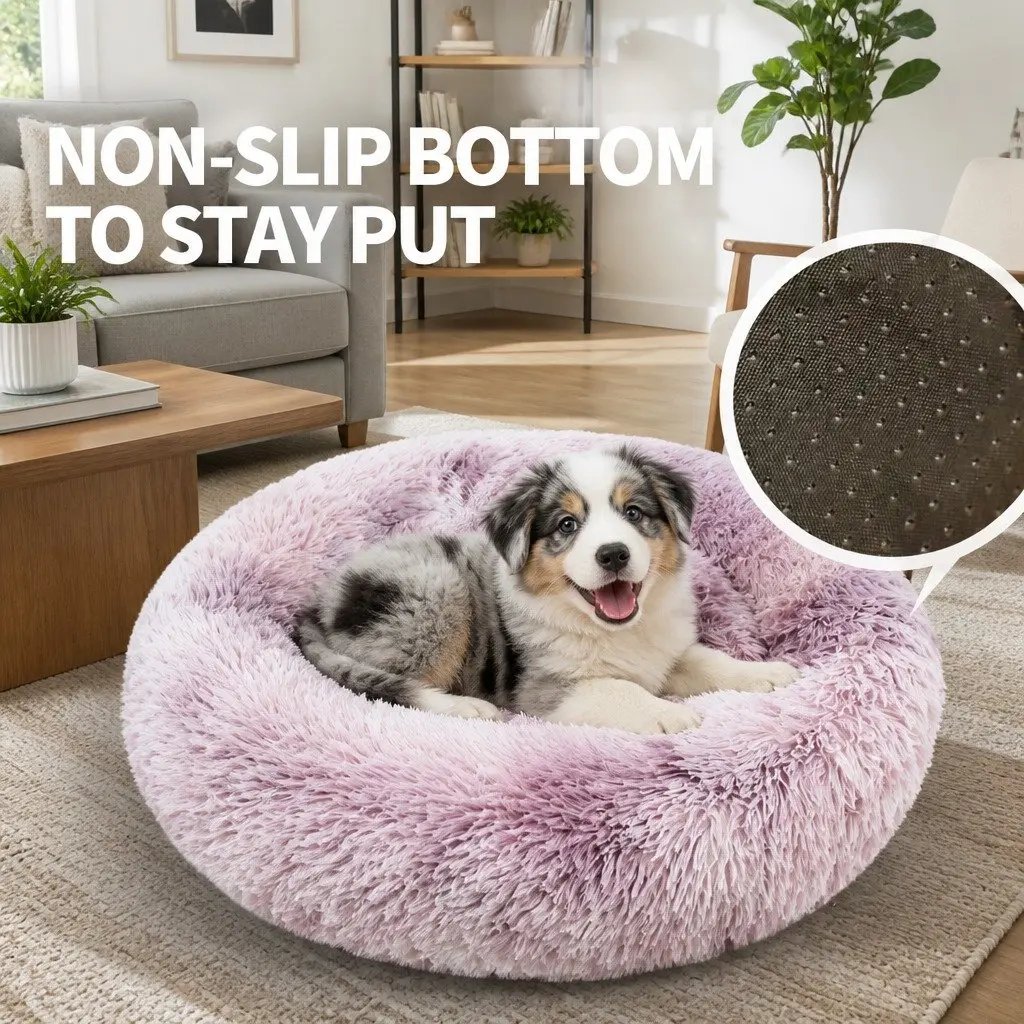 Pet Calming Bed Donut Cushion Large Comfy Mat Puppy Cat Dog Plush Nest Lounger