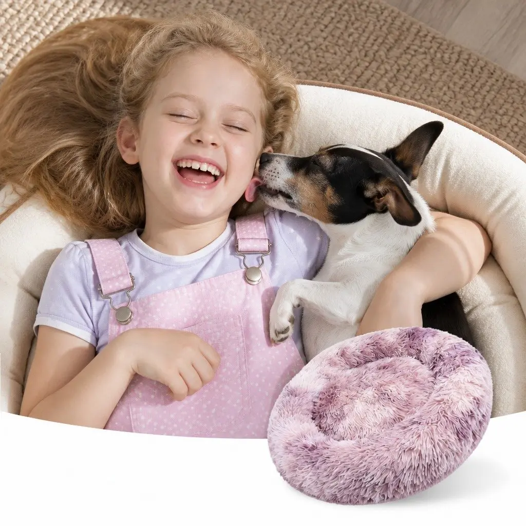 Pet Calming Bed Donut Cushion Large Comfy Mat Puppy Cat Dog Plush Nest Lounger