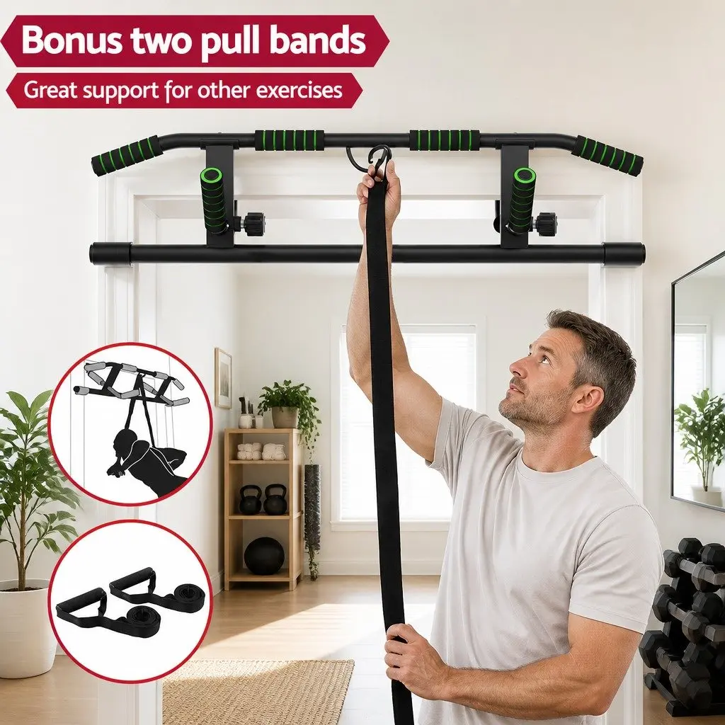 101cm Black Doorway Pull-Up Bar with Resistance Bands