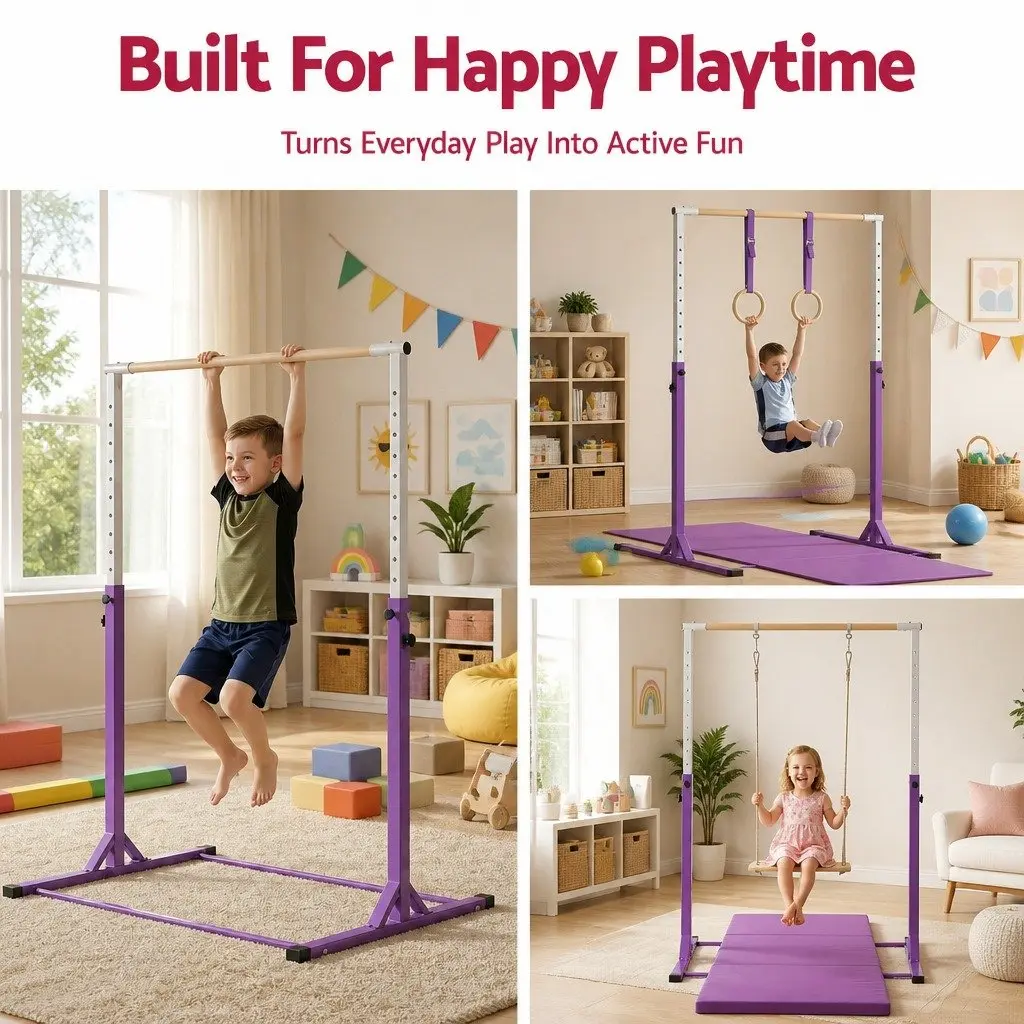 Kids Gymnastics Bar Indoor Outdoor Adjustable Height 103 to 158cm