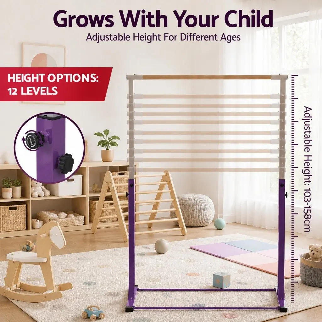 Kids Gymnastics Bar Indoor Outdoor Adjustable Height 103 to 158cm