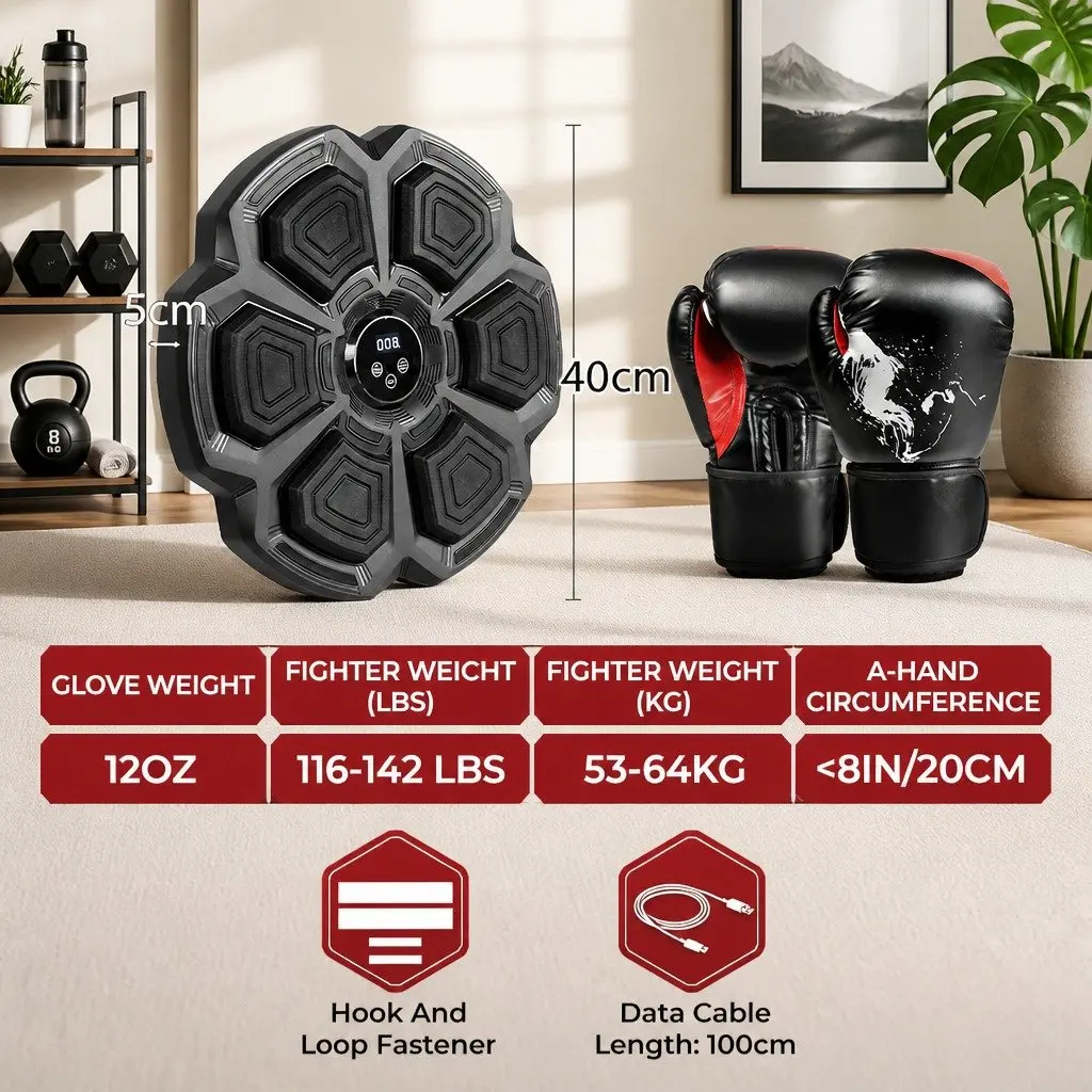 Music Punching Box for Home Workout with 12oz Boxing Gloves Wall Mount Fitness