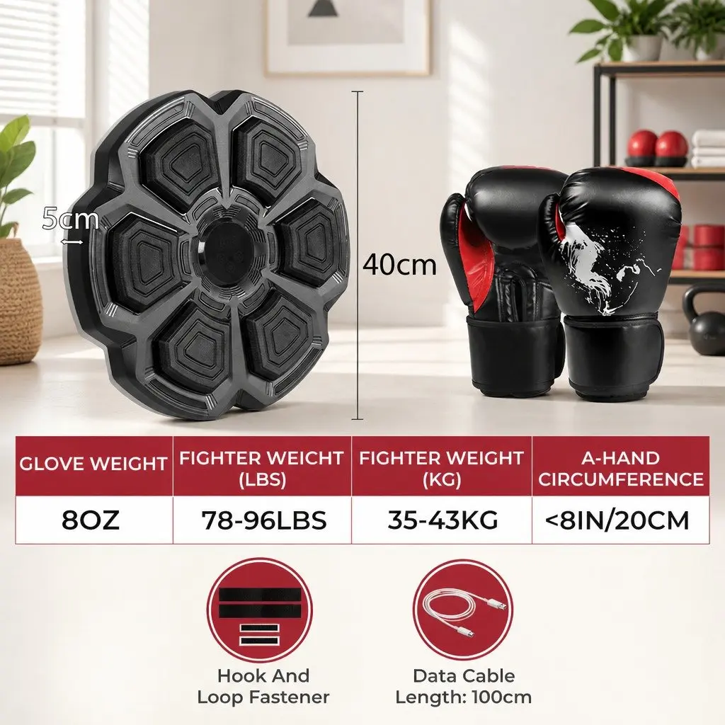Music Boxing Machine Punching Pad 8OZ Gloves 9 Speed Bluetooth Wall Mount Home