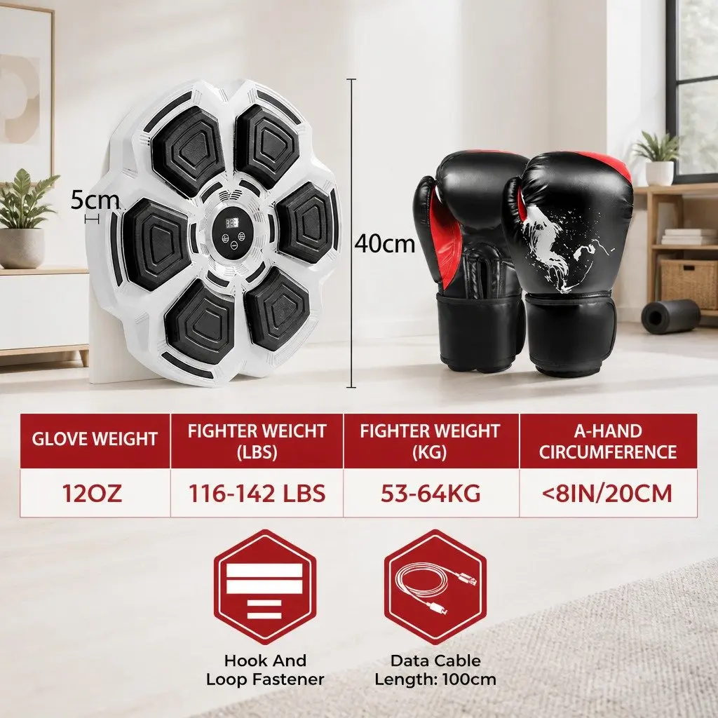 Music Punching Box Home Fitness Wall Mount Machine with 12oz Boxing Gloves