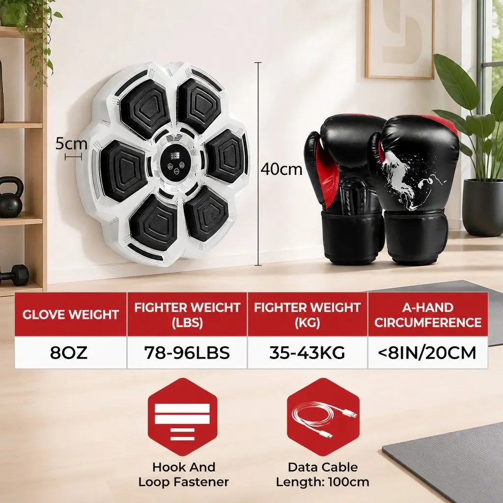 Smart Music Boxing Machine with 8OZ Gloves Wall Mount Home Workout Fitness