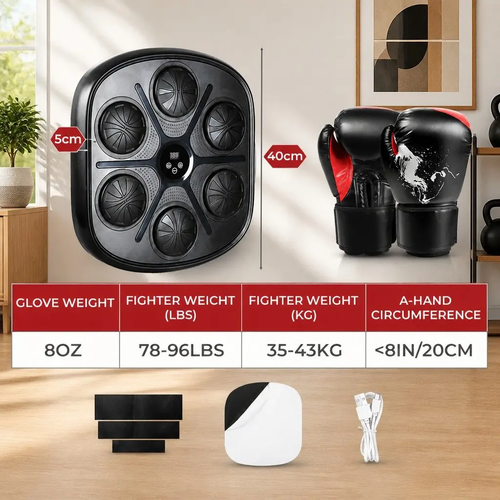 Smart Music Boxing Machine Wall Mount Punch Pad With 8OZ Gloves 9 Speed Modes