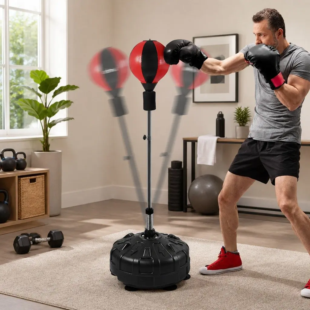Speed Ball Punching Bag Adjustable Height Training Reflexes Fitness Home Gym