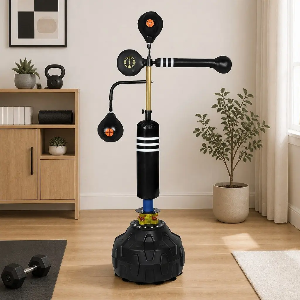 Free Standing Boxing Speed Ball Punching Bag Reflex Training Adjustable Height 166cm to 180cm Black