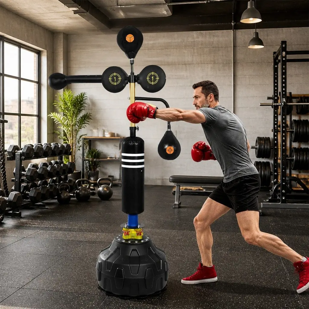 Free Standing Boxing Speed Ball Punching Bag Reflex Training Adjustable Height 166cm to 180cm Black