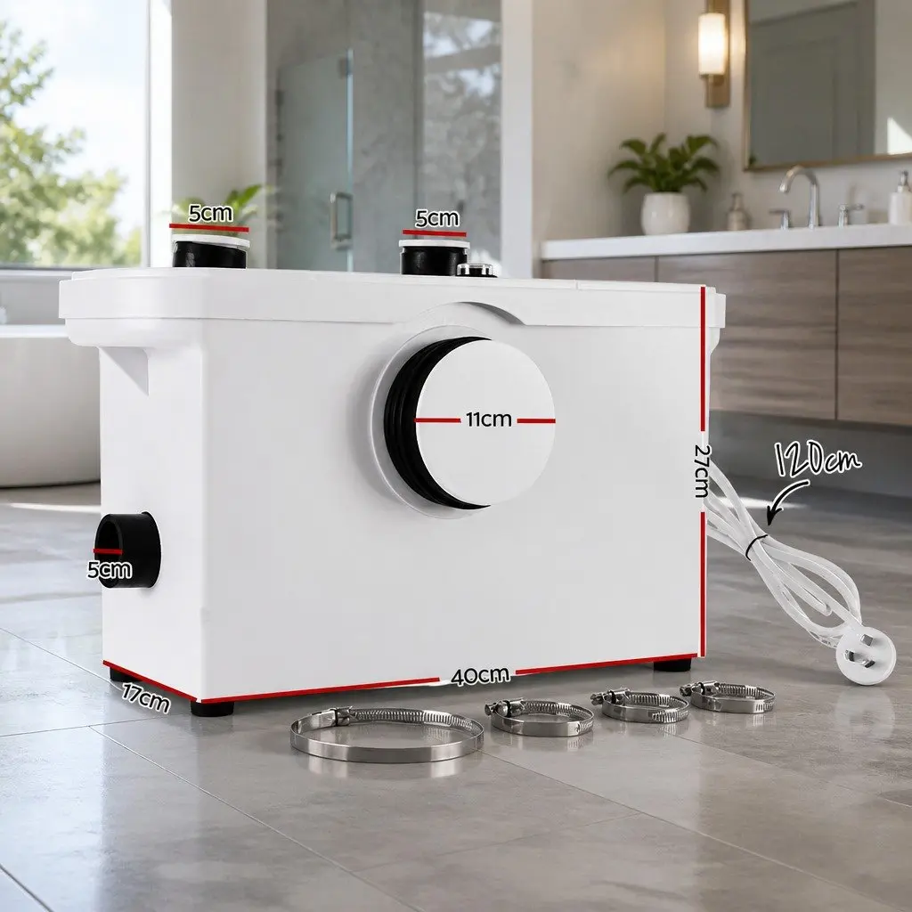 Macerator Sewage Pump Waste Water Disposal Unit for Bathroom 600W 3 Inlets 7m Vertical Pumping