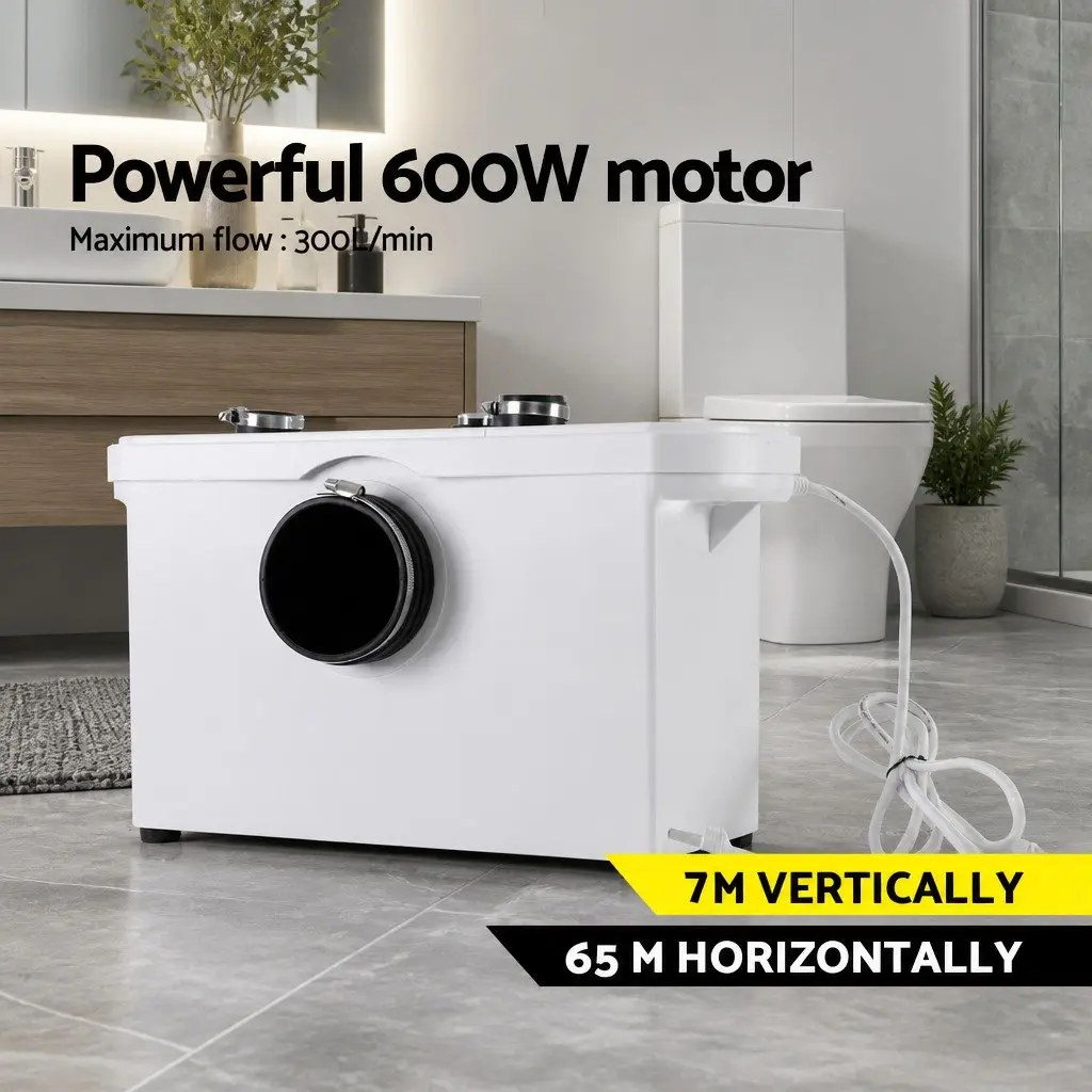 Macerator Sewage Pump Waste Water Disposal Unit for Bathroom 600W 3 Inlets 7m Vertical Pumping