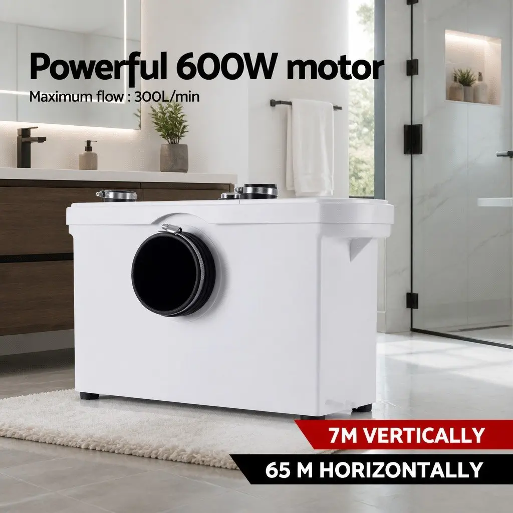 Macerator Sewage Pump Waste Water Disposal Unit for Bathroom 600W 3 Inlets 7m Vertical Pumping