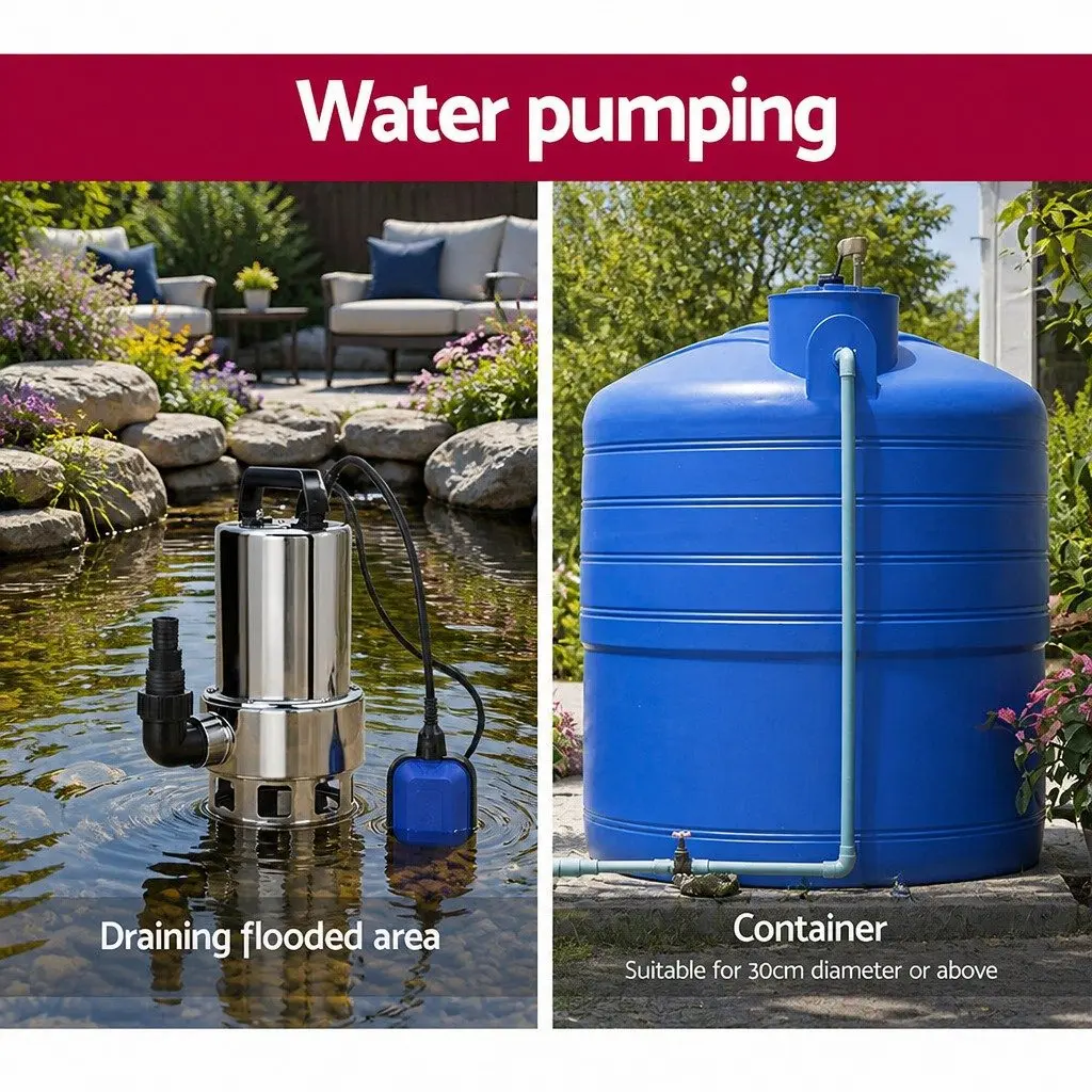 Submersible Dirty Water Pump for Draining Pools and Tanks 1800W Max Flow Rate 24000L/H