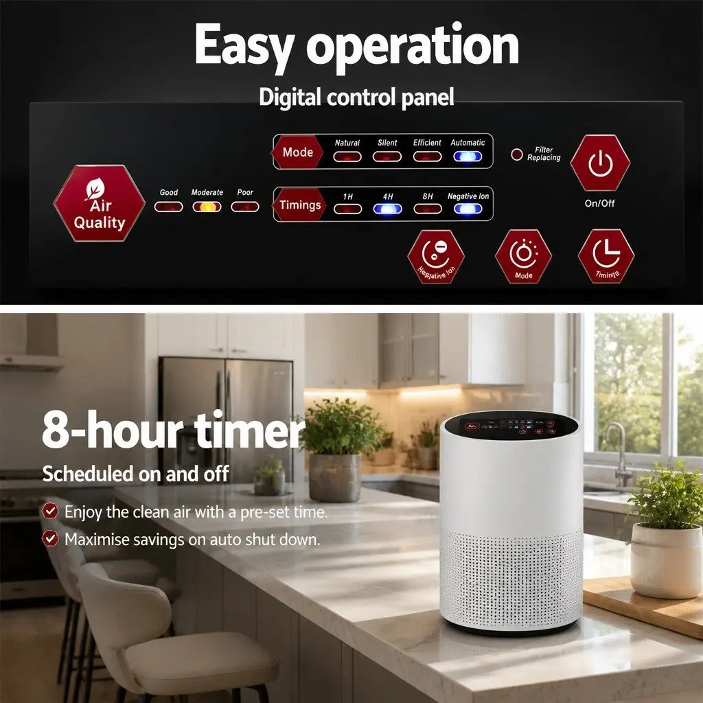 Air Purifier 4 Stage HEPA Filter White Ioniser Remote Control Timer