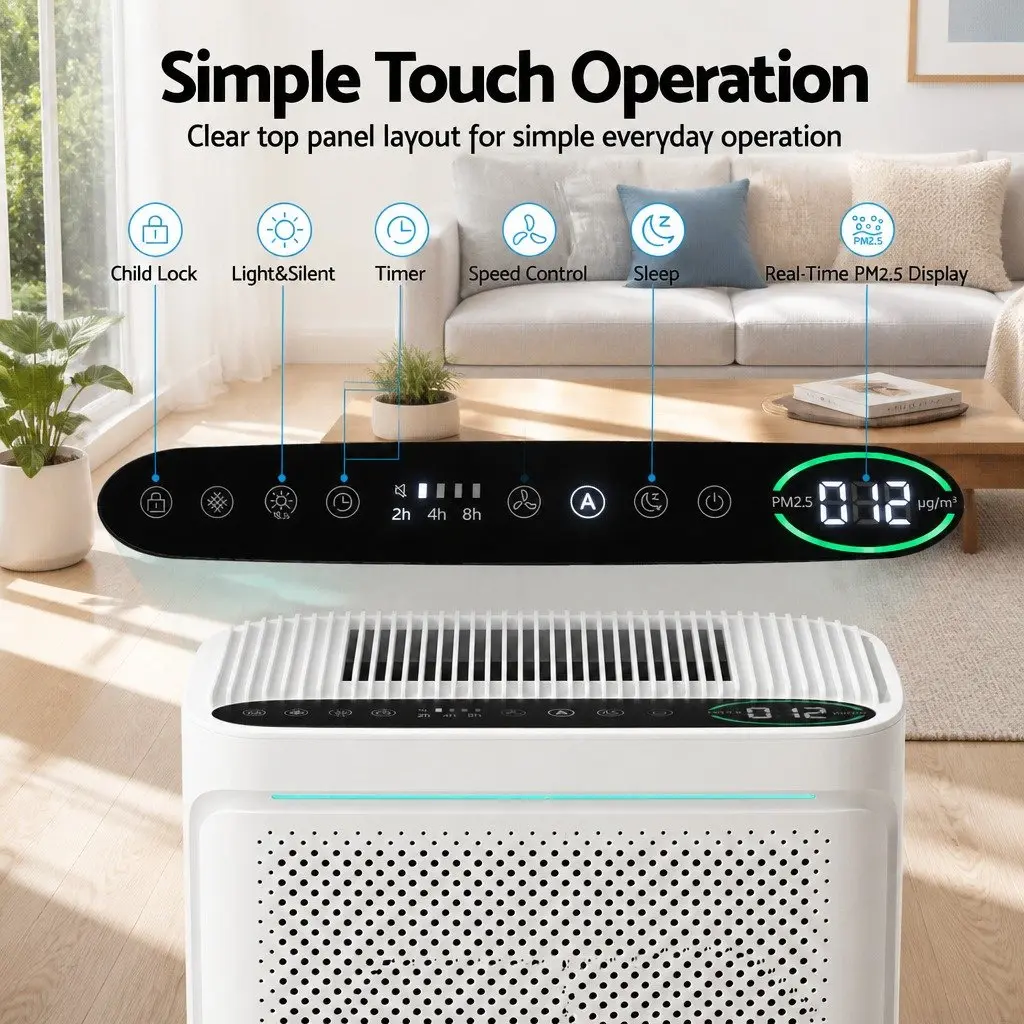 Air Purifier Home Use H12 HEPA Filter PM2.5 Display White 2 Piece