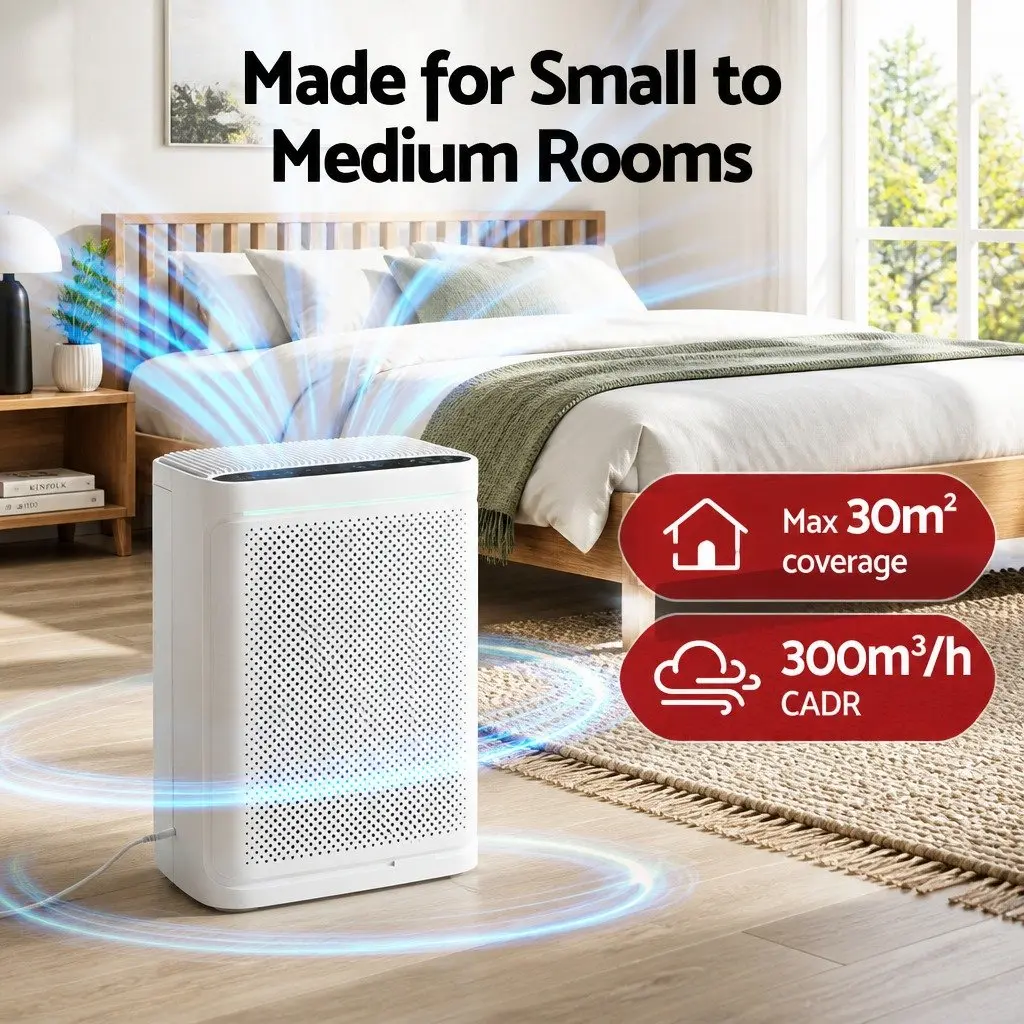Air Purifier Bedroom HEPA Filter Digital PM2.5 Display White 200m³/h