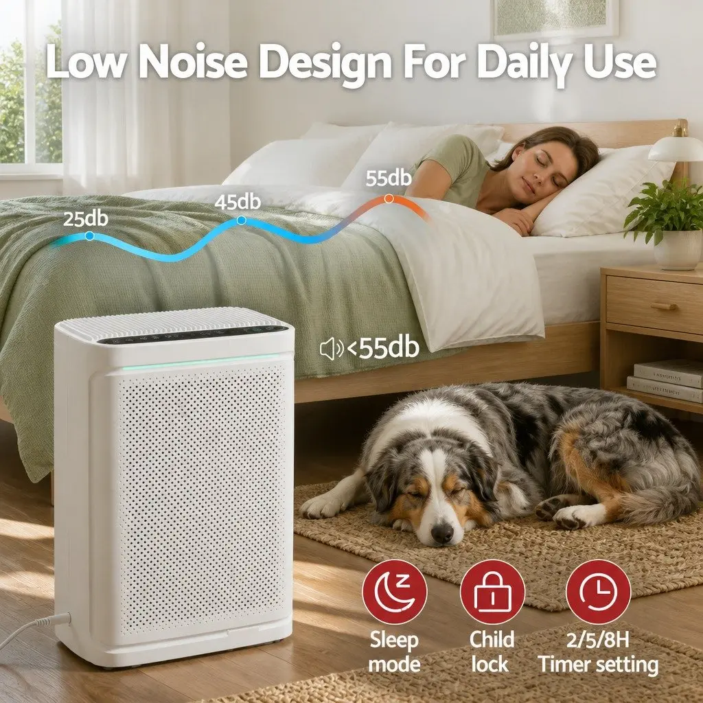 Air Purifier Bedroom HEPA Filter Digital PM2.5 Display White 200m³/h
