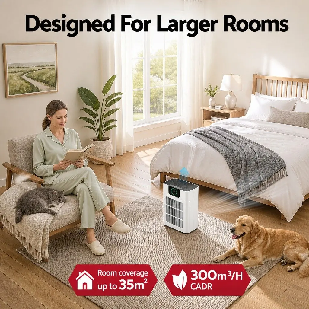 Pet Air Purifier H12 HEPA Filter Cleaner Double Sided Intake PM2.5 Display White