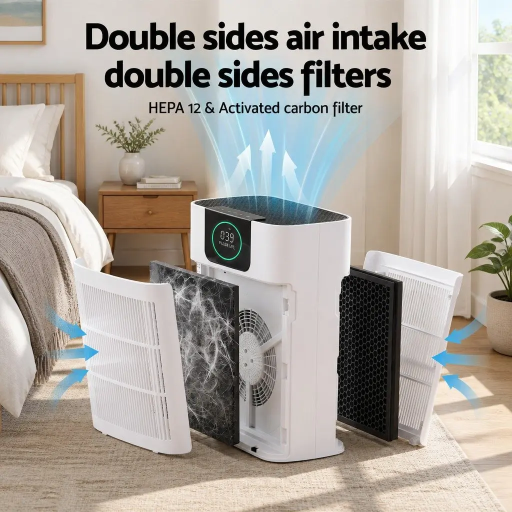 Pet Air Purifier H12 HEPA Filter Cleaner Double Sided Intake PM2.5 Display White