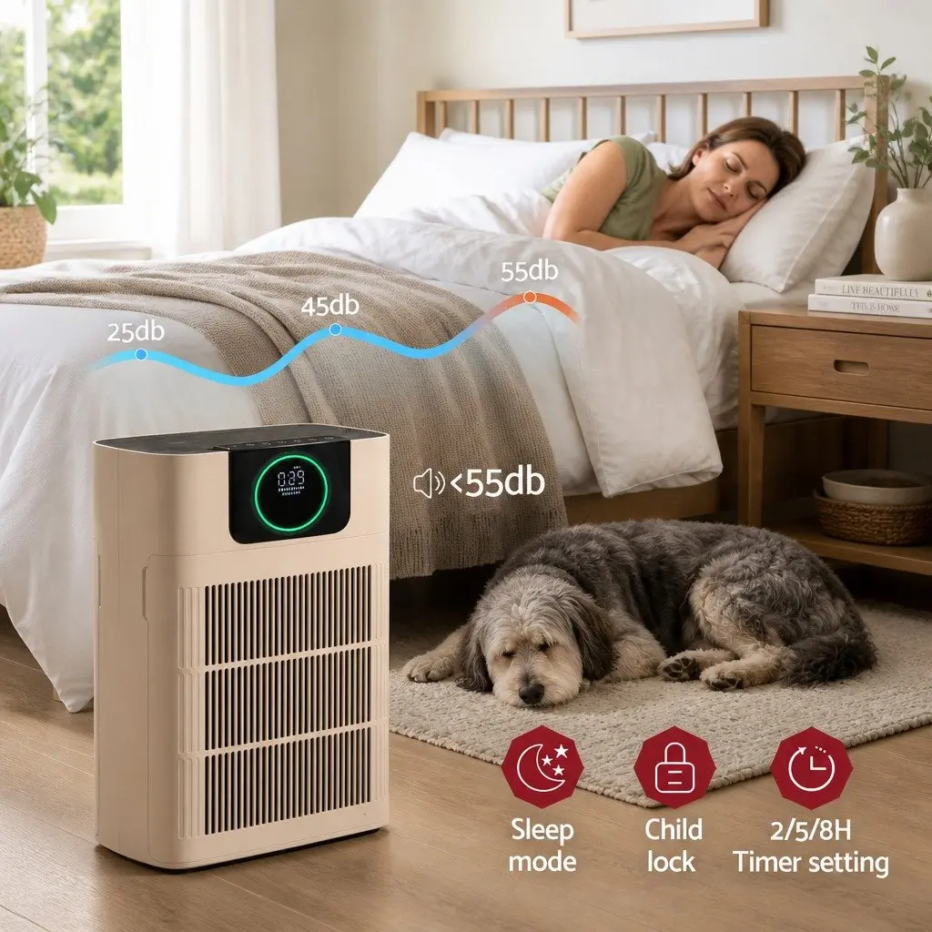 Pet Air Purifier H12 HEPA Filter Cleaner Double Sided Intake PM2.5 Display White