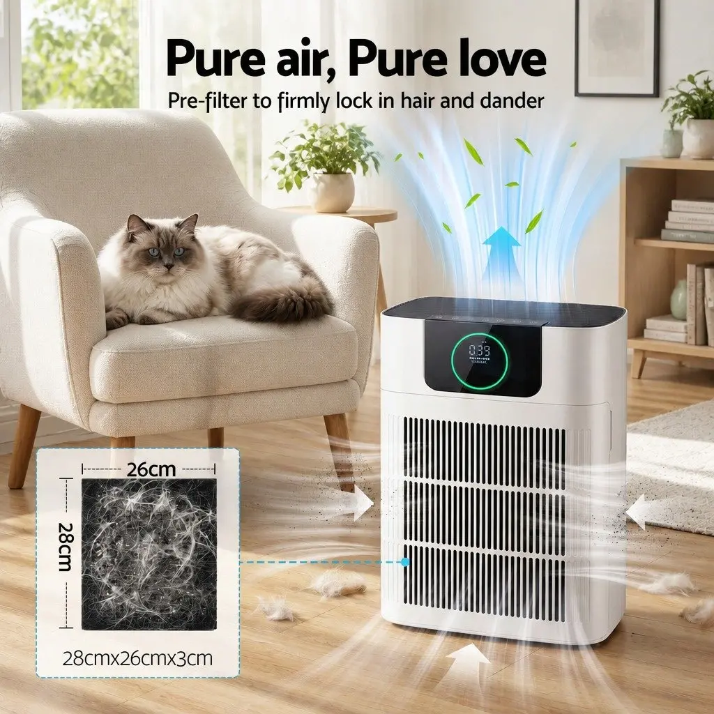 Pet Air Purifier 3 Stage HEPA Filter PM2.5 Display Auto Sleep Mode White