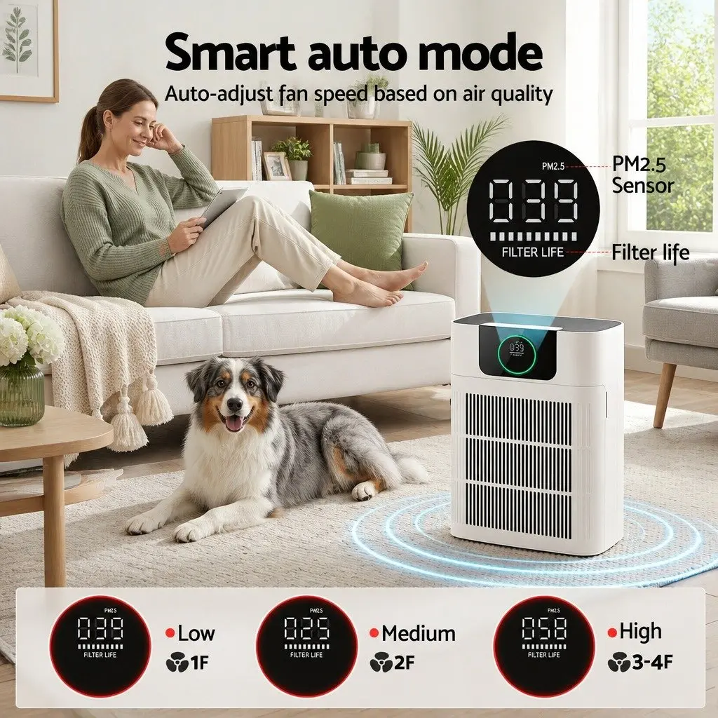 Pet Air Purifier 3 Stage HEPA Filter PM2.5 Display Auto Sleep Mode White