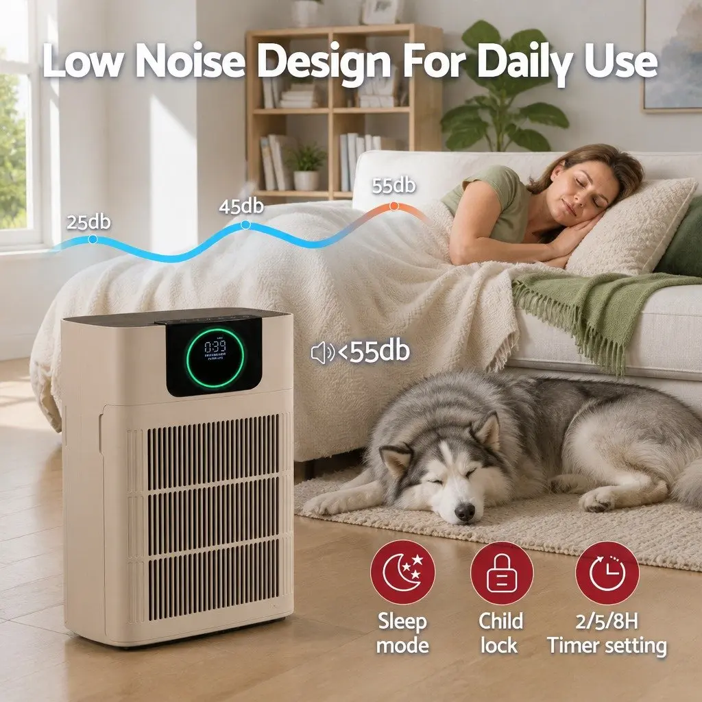 Pet Air Purifier 3 Stage HEPA Filter PM2.5 Display Auto Sleep Mode White