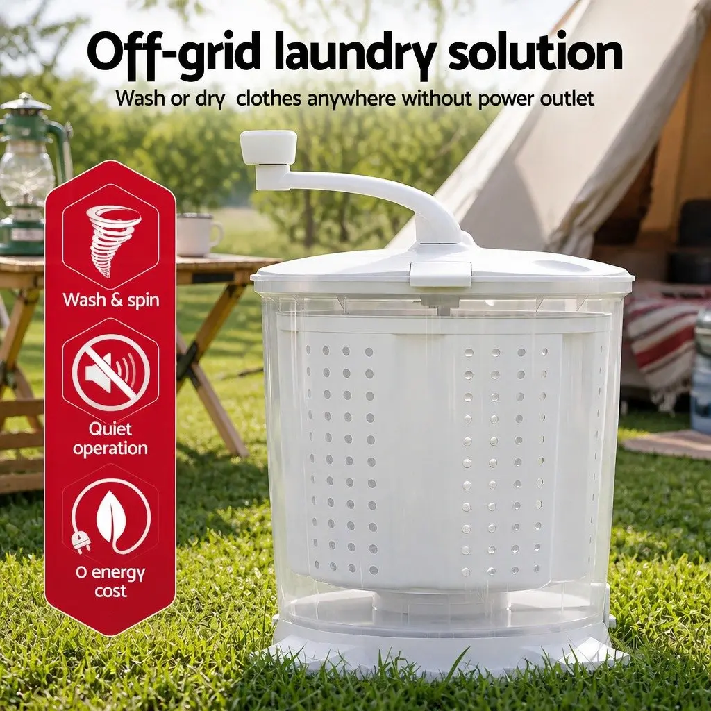 Portable Washing Machine Manual Dryer Compact Caravan Camping Apartment White