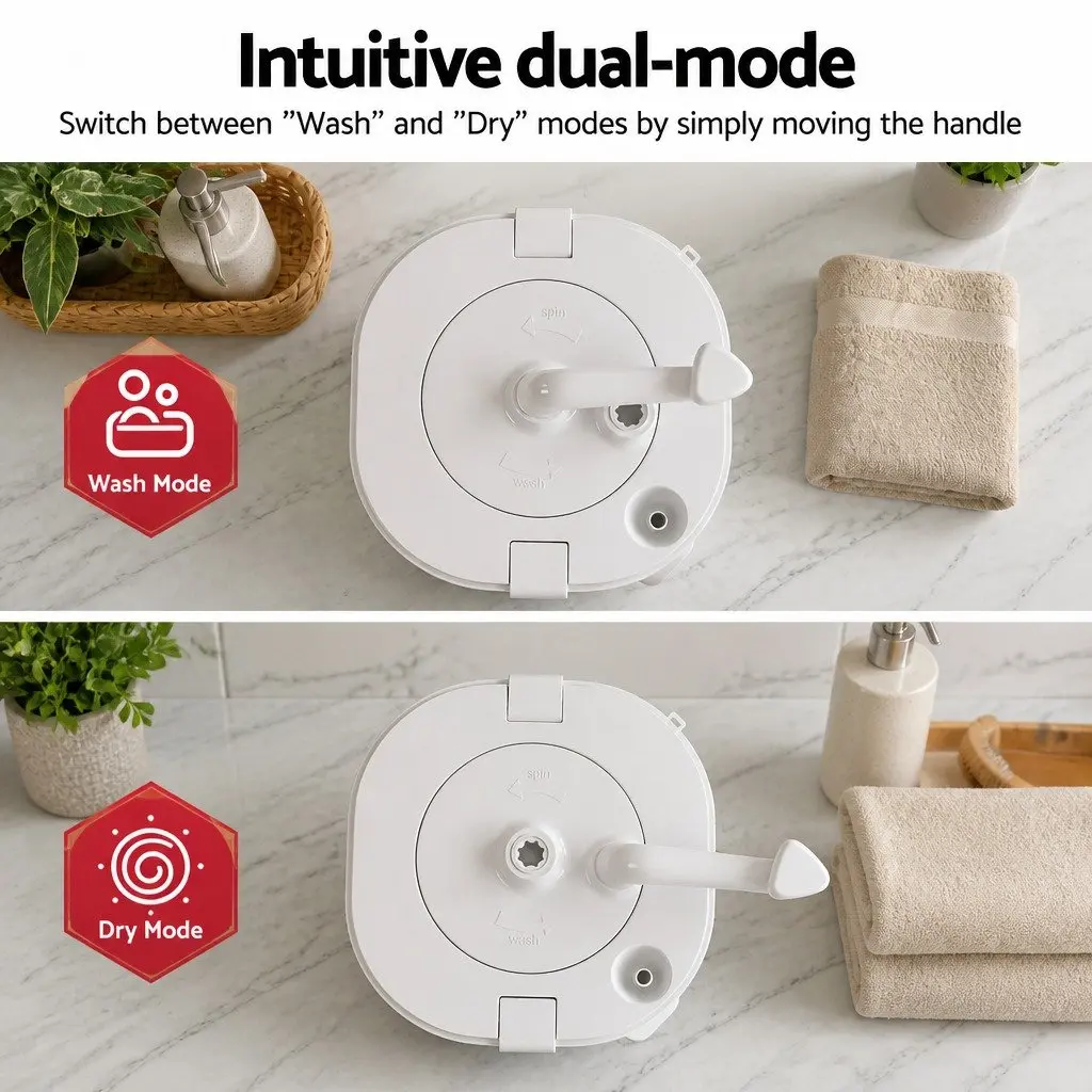 Portable Washing Machine Manual Dryer Compact Caravan Camping Apartment White