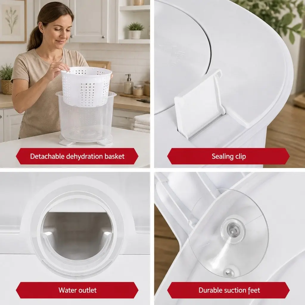 Portable Washing Machine Manual Dryer Compact Caravan Camping Apartment White