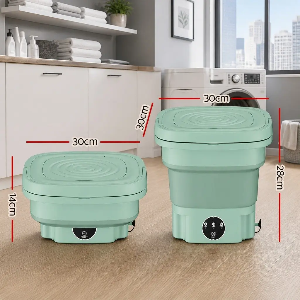 Portable Folding Washing Machine for Travel 8L Capacity Lightweight Green