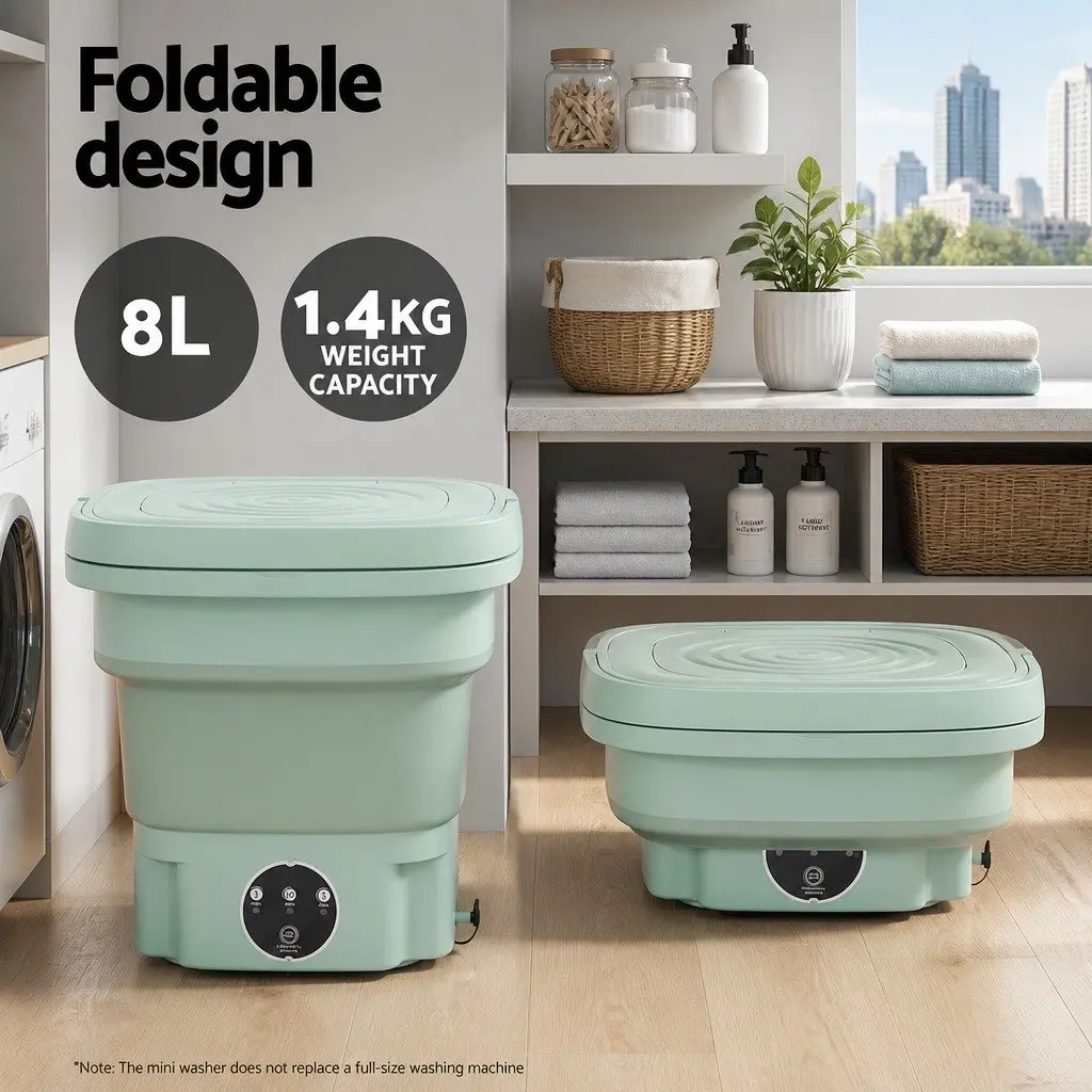 Portable Folding Washing Machine for Travel 8L Capacity Lightweight Green