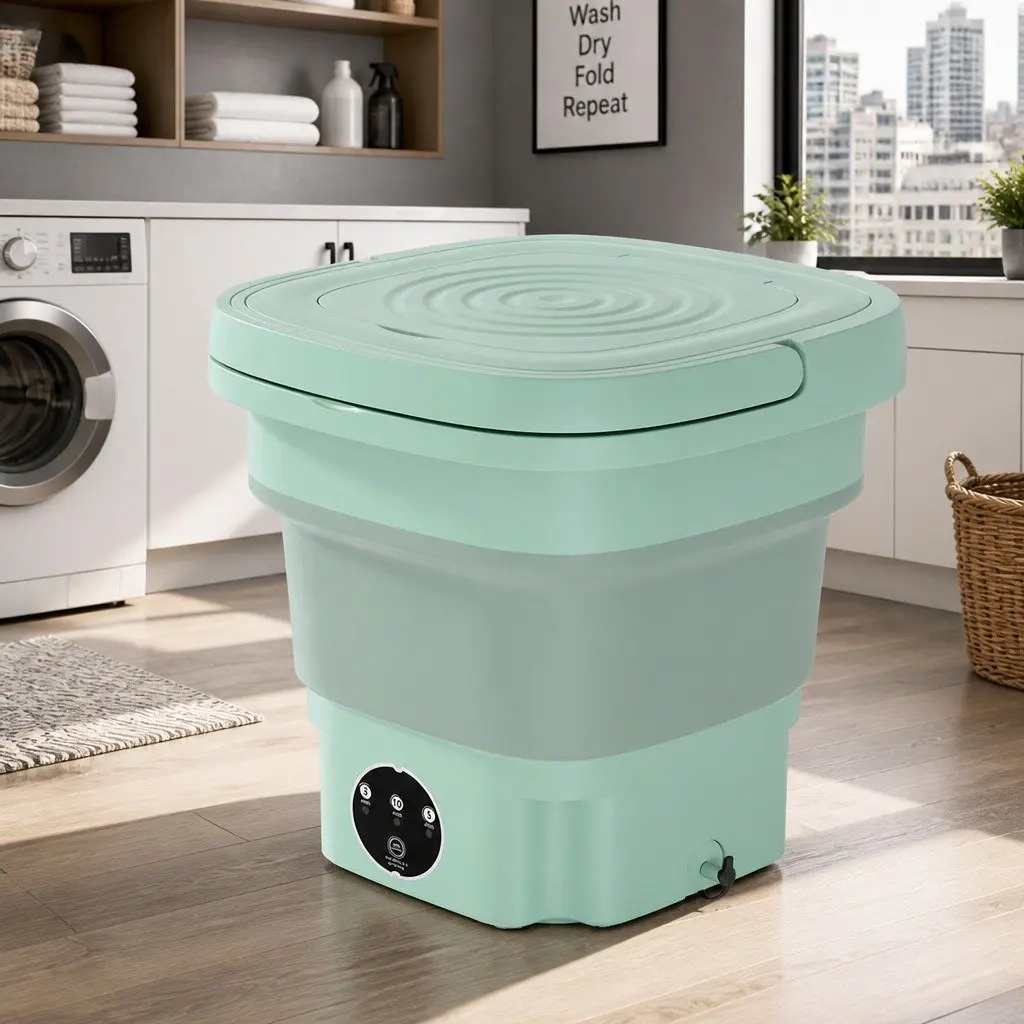 Portable Folding Washing Machine for Travel 8L Capacity Lightweight Green