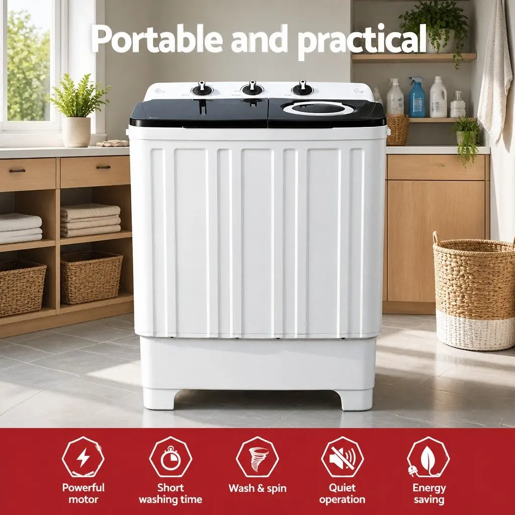 Portable Twin Tub Washing Machine for Laundry 7KG Capacity Compact White