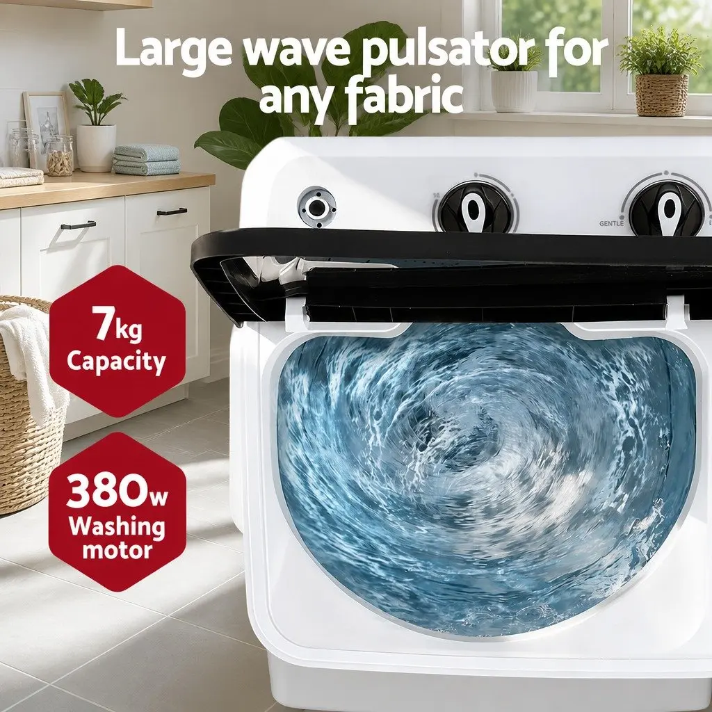 Portable Twin Tub Washing Machine for Laundry 7KG Capacity Compact White