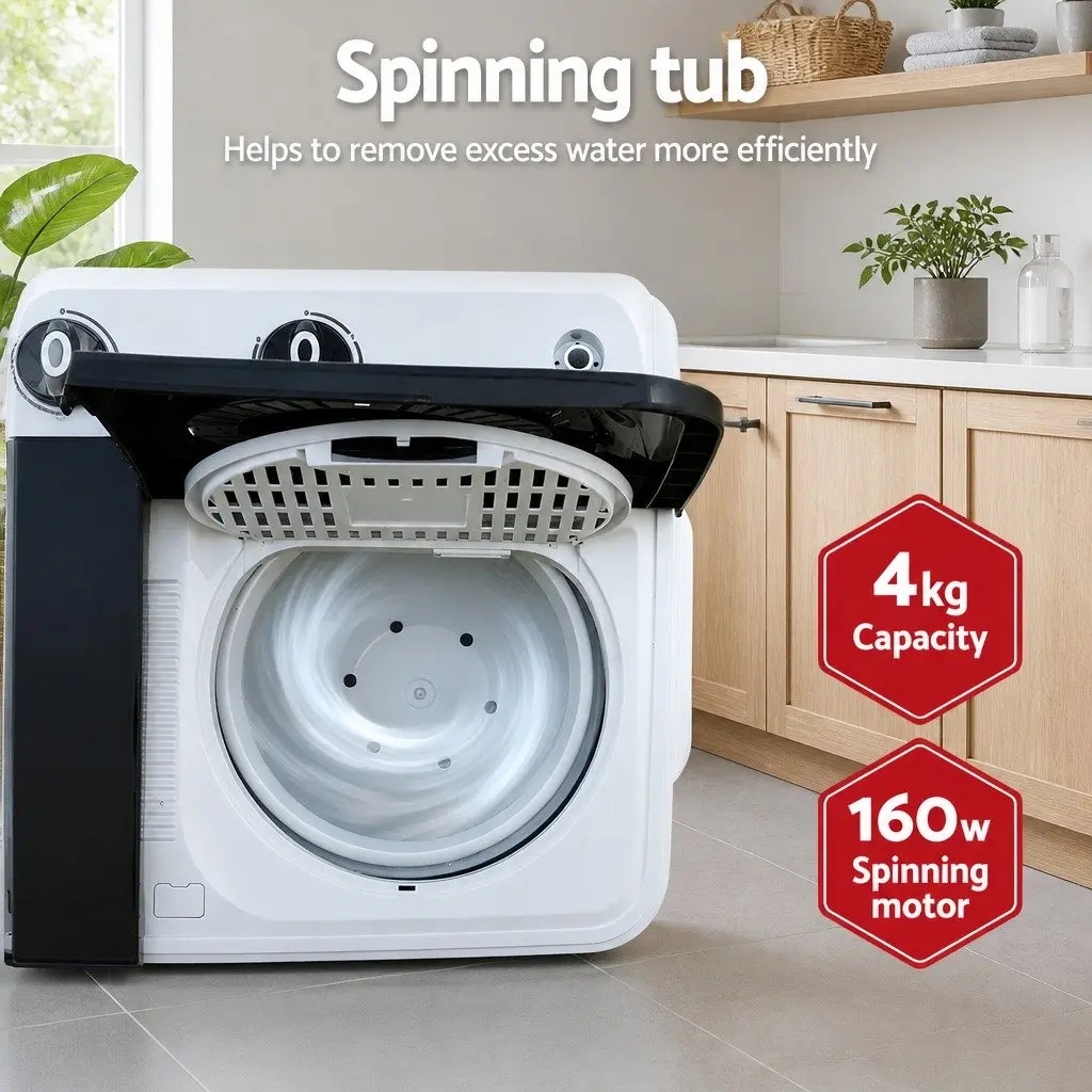 Portable Twin Tub Washing Machine for Laundry 7KG Capacity Compact White