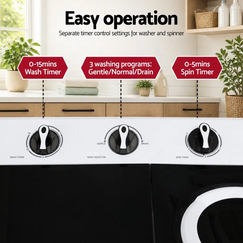 Portable Twin Tub Washing Machine for Laundry 7KG Capacity Compact White