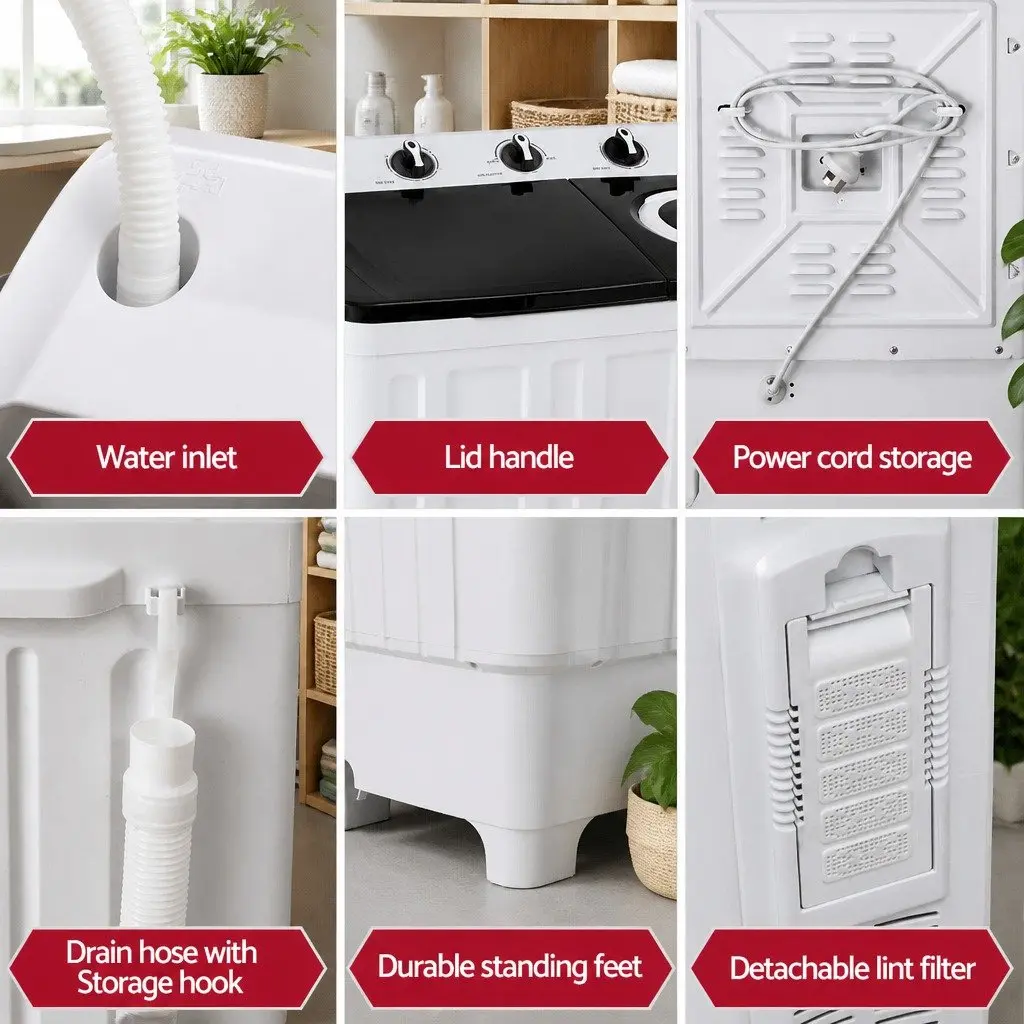 Portable Twin Tub Washing Machine for Laundry 7KG Capacity Compact White