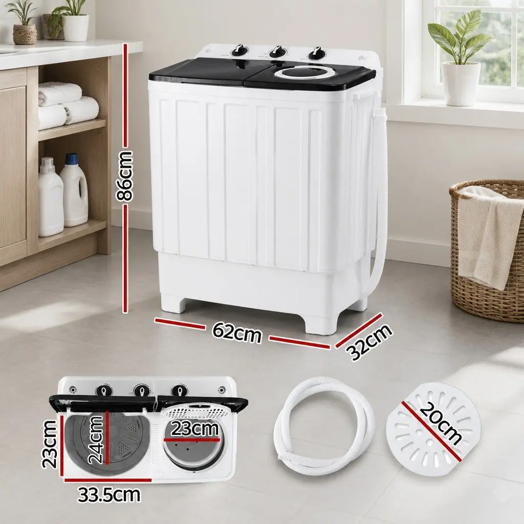 Portable Twin Tub Washing Machine for Laundry 7KG Capacity Compact White