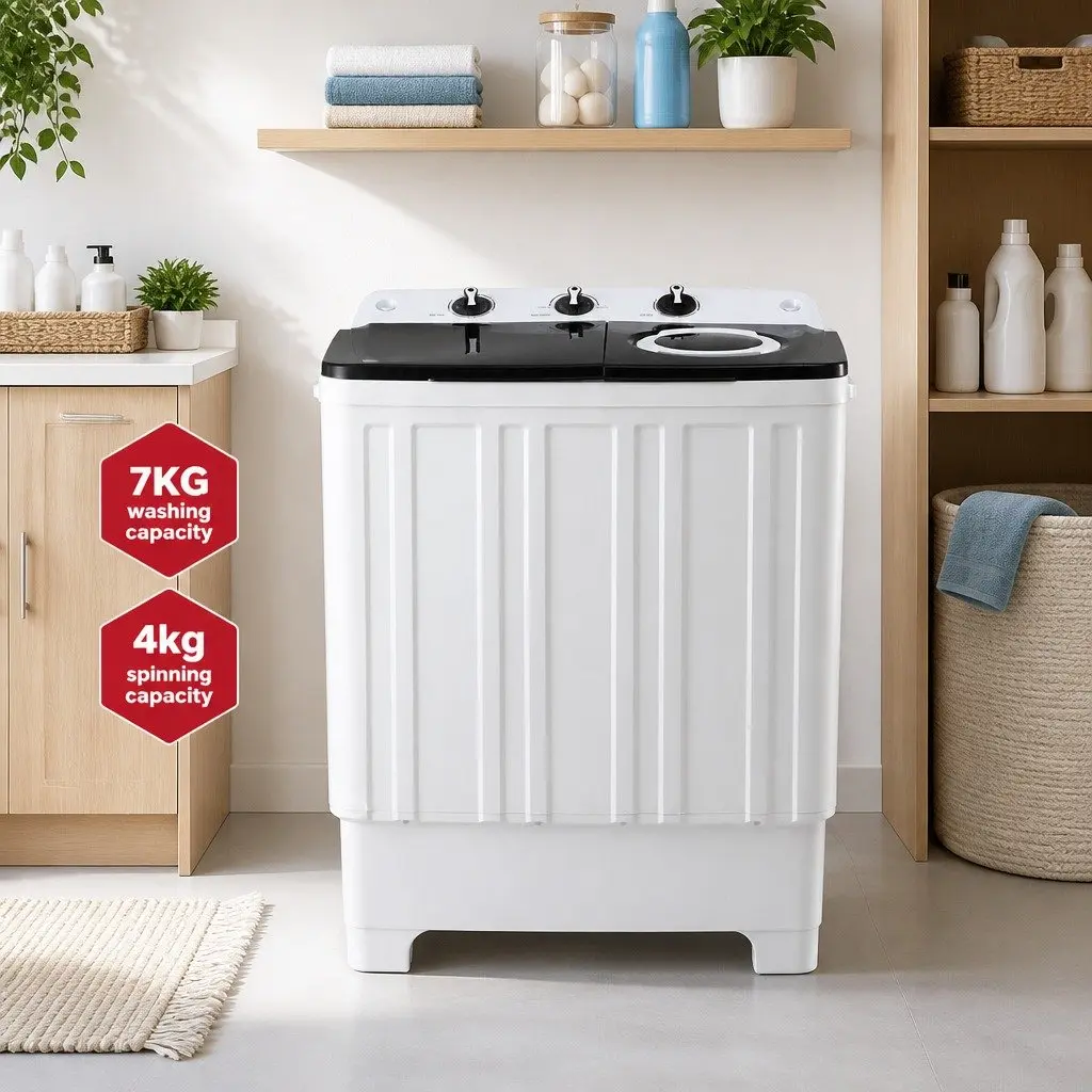 Portable Twin Tub Washing Machine for Laundry 7KG Capacity Compact White