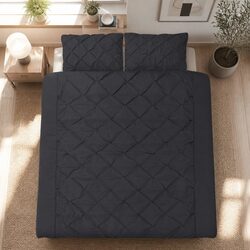 3-Piece King Quilt Cover Set, Black Pintuck Detail