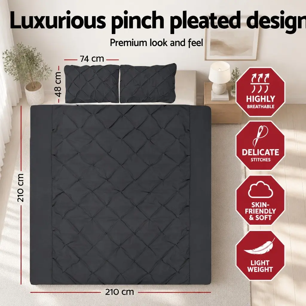 Queen Quilt Cover Set Bedding 3 Piece Black