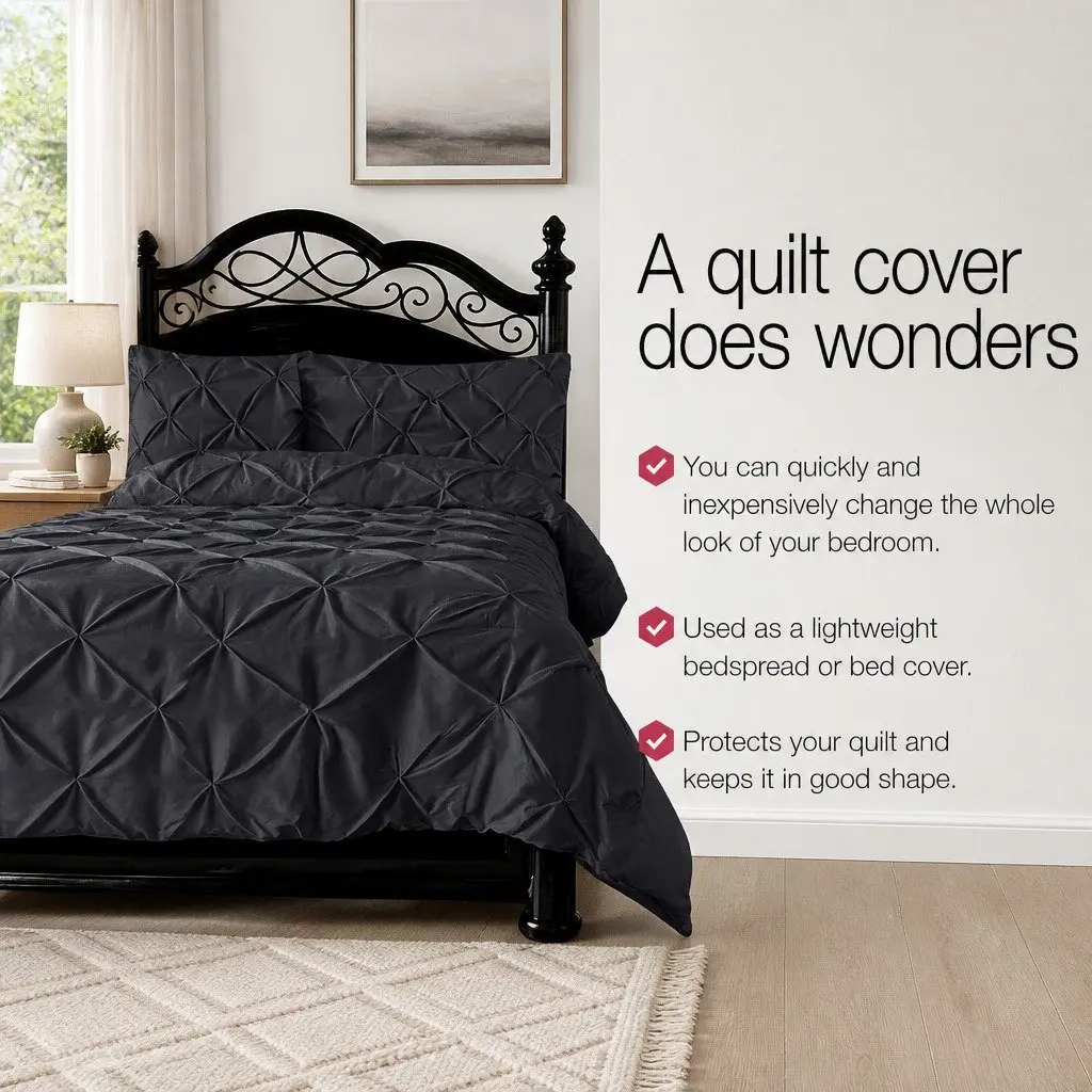Queen Quilt Cover Set Bedding 3 Piece Black