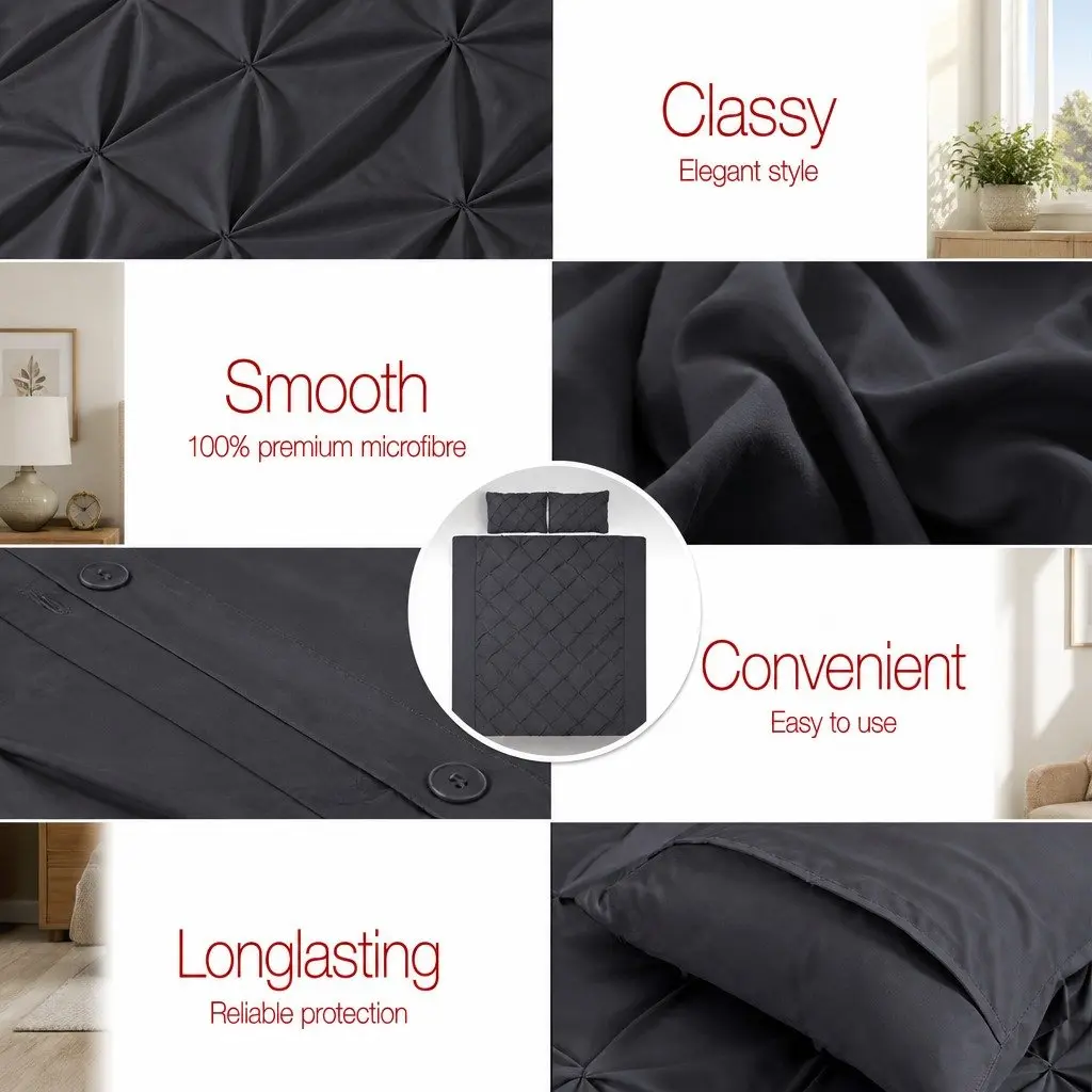Queen Quilt Cover Set Bedding 3 Piece Black