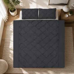 Quilt Cover Set Diamond Pintuck Design Super King Black 3 Piece Bedding