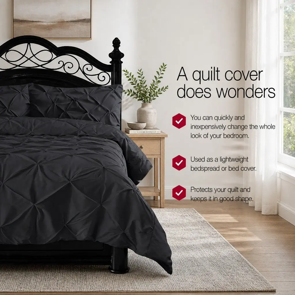 Quilt Cover Set Super King Black 3 Piece
