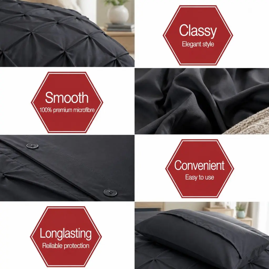 Quilt Cover Set Super King Black 3 Piece