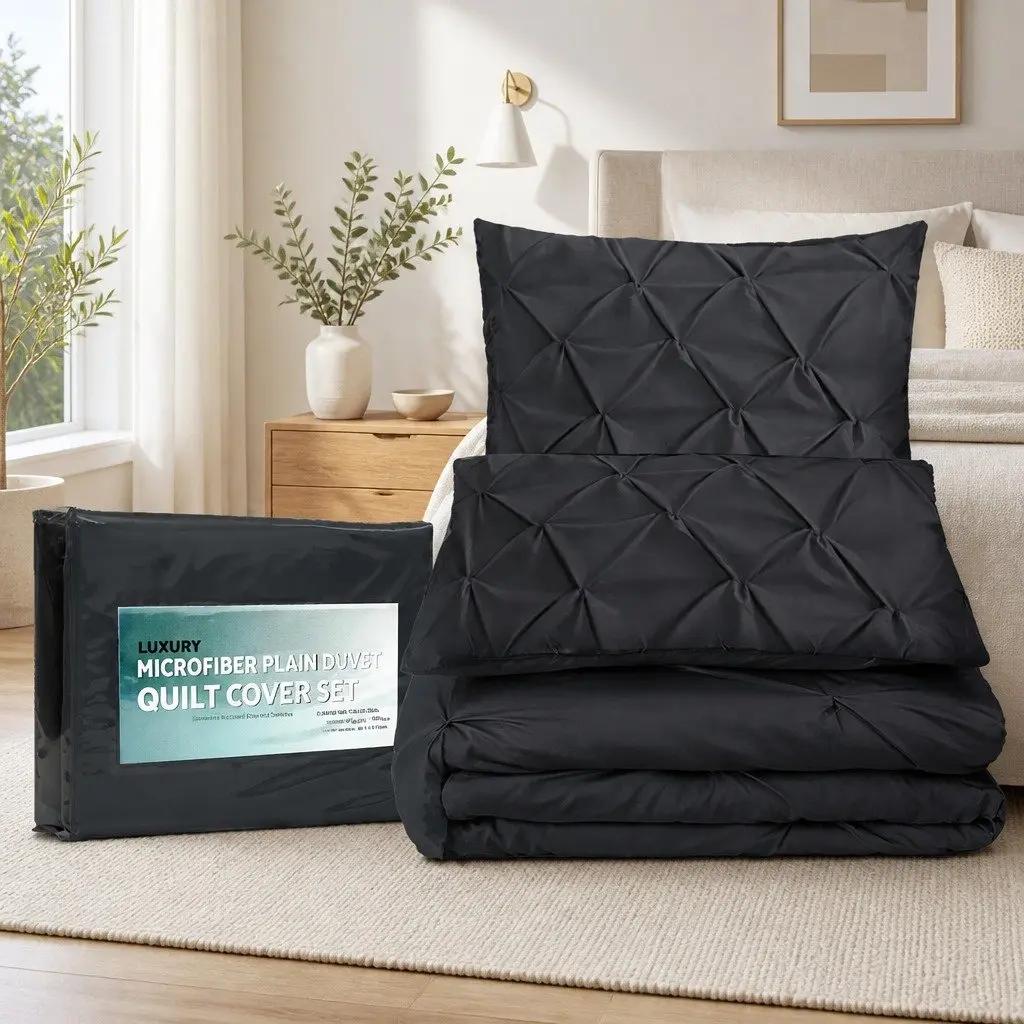 Quilt Cover Set Super King Black 3 Piece