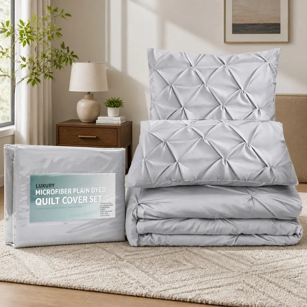 3-Piece Super King Quilt Cover Set in Grey Microfibre